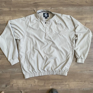Footjoy Men's Golf Jacket Windbreaker Large Beige 1/4 Button Ribbed Hem‎ Cuff
